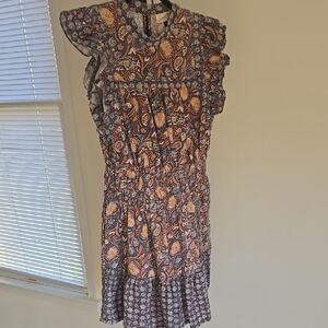 Universal Thread Dress Size: M Floral Paisley Cotton/ Linen Ruffle Sleeve Dress